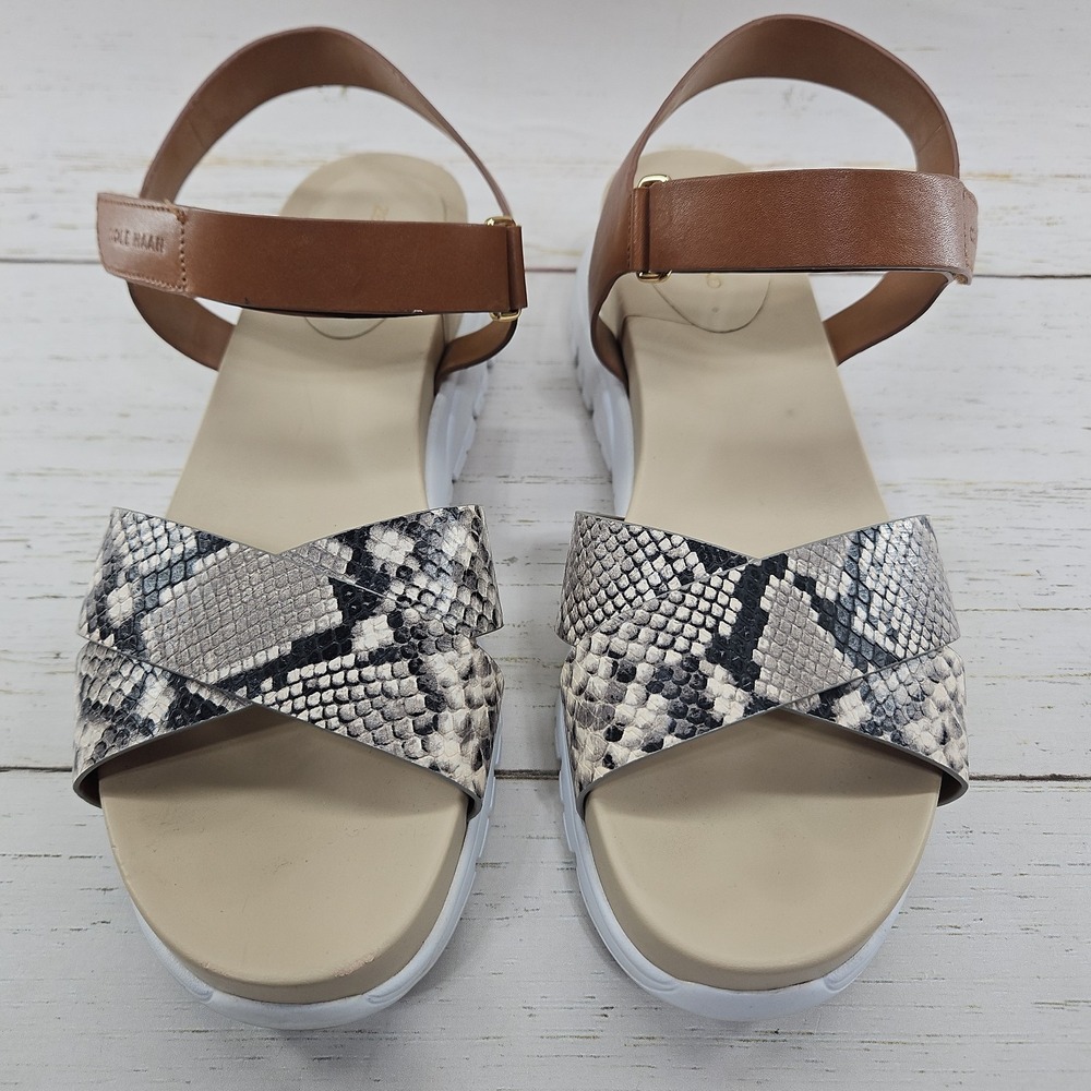 Cole Haan Zerogrand Sandals Womens 9 B Brown Tan Leather Soho Snake Platform - Picture 2 of 9